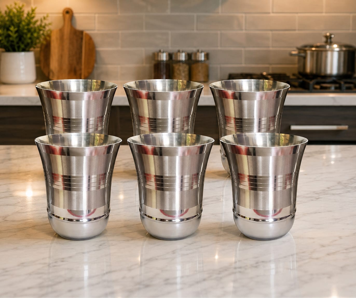 Stainless Steel Glass Set of 6 – Pari Design | Premium Drinking Tumblers for Home & Kitchen